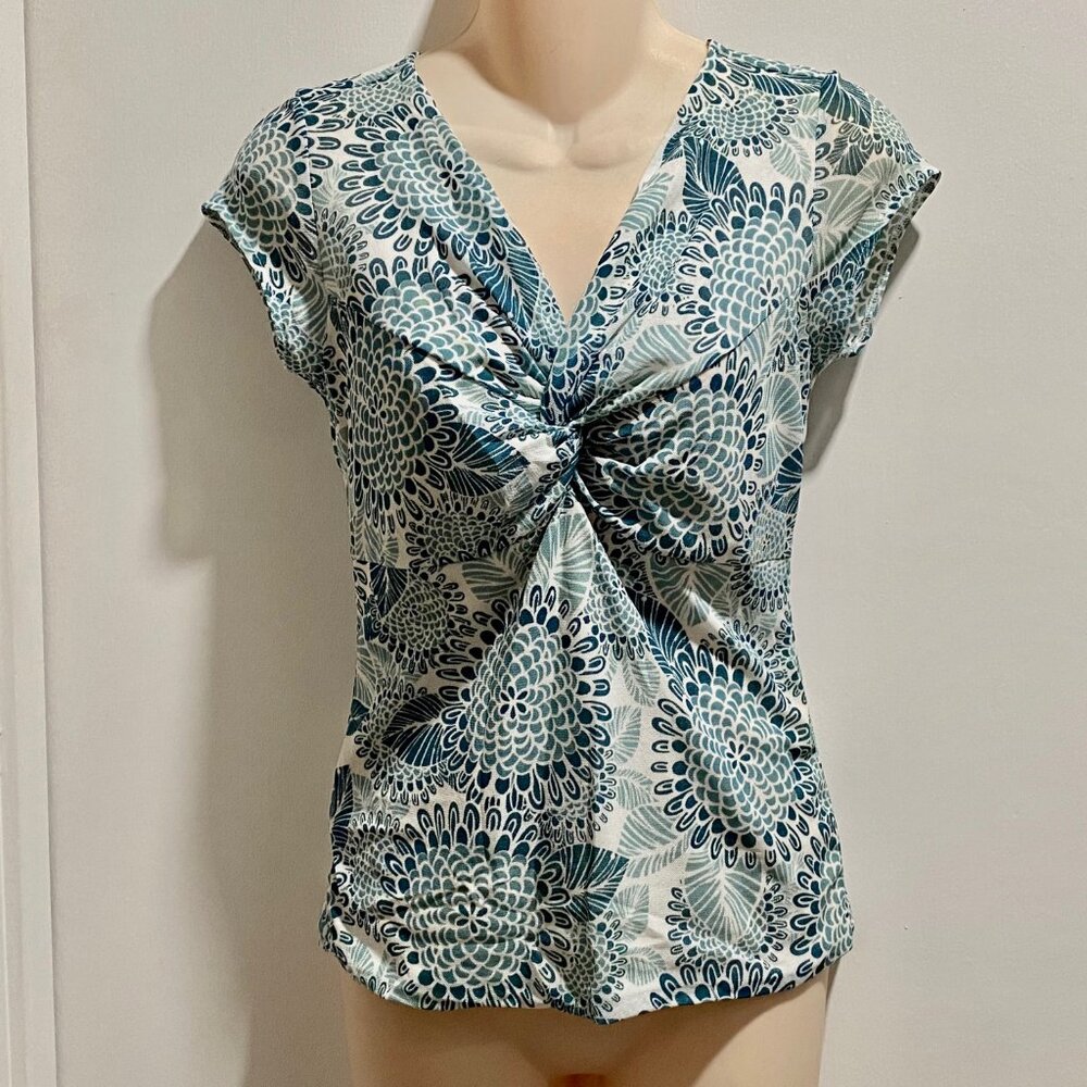 Ann Taylor Babydoll Y2K 90s Boho Fitted Cap Sl. Twist Knot Mesh Top Blouse SP